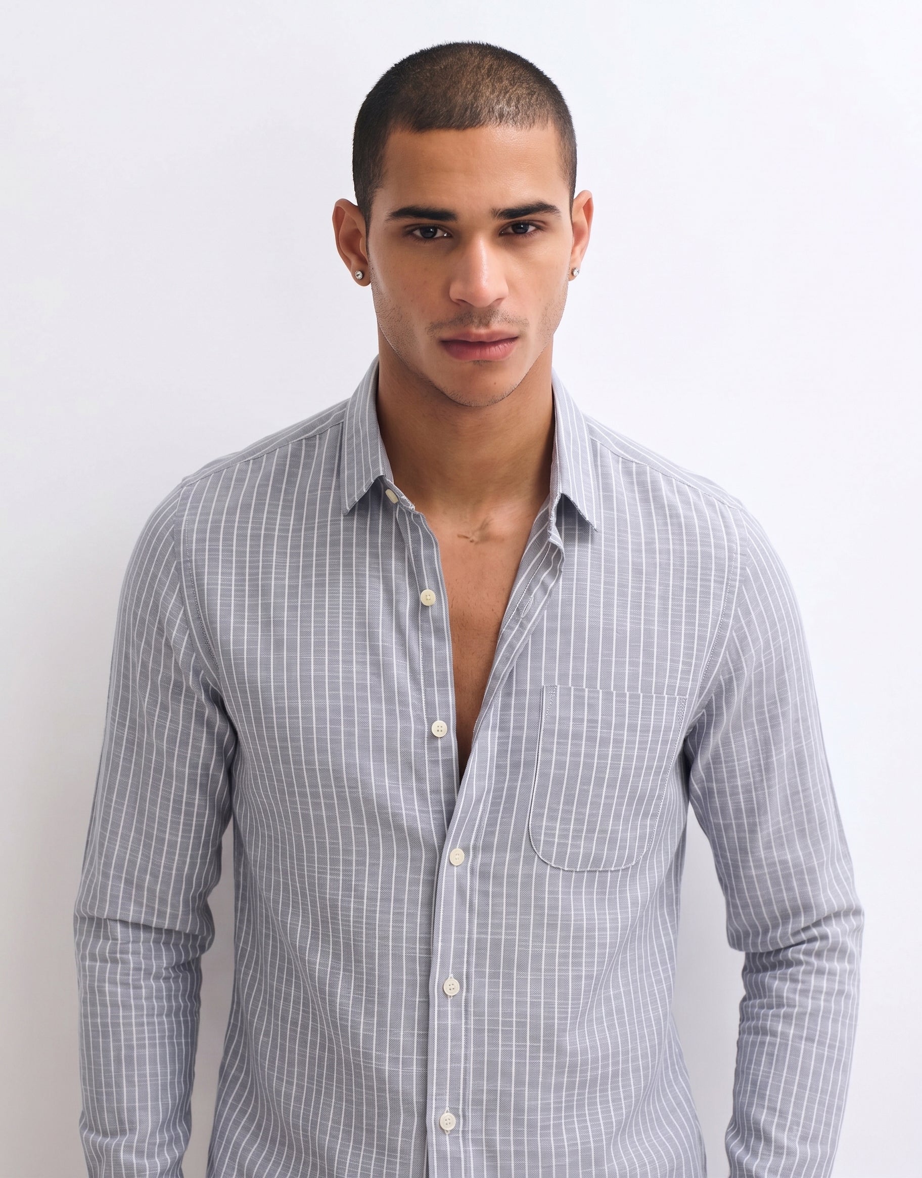 Grey Striped Linen Shirt