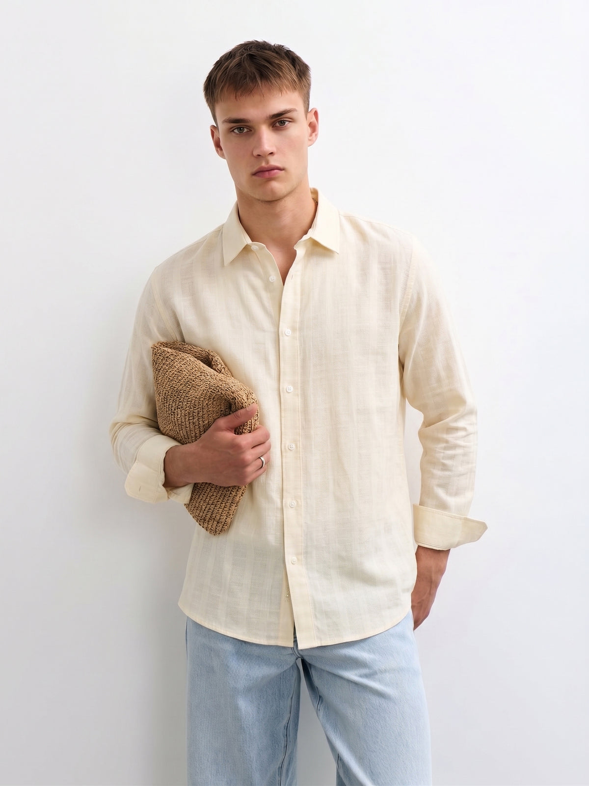 Cream Cotton Striped Shirt