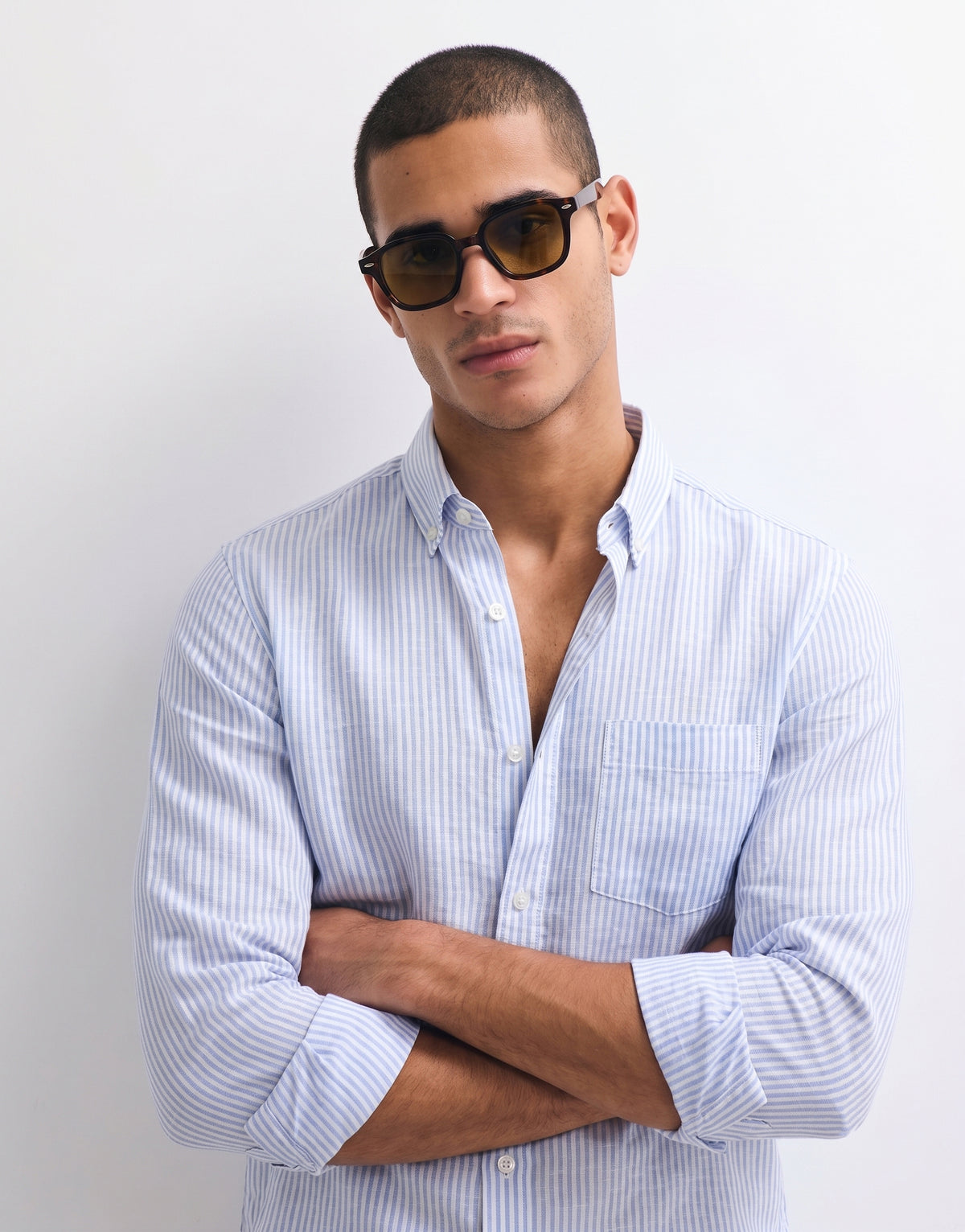 Baby Blue Striped Linen Shirt