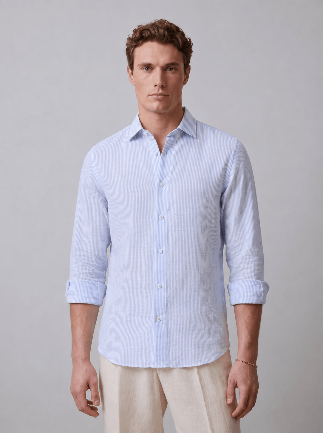 Ice Blue Striped Linen Shirt