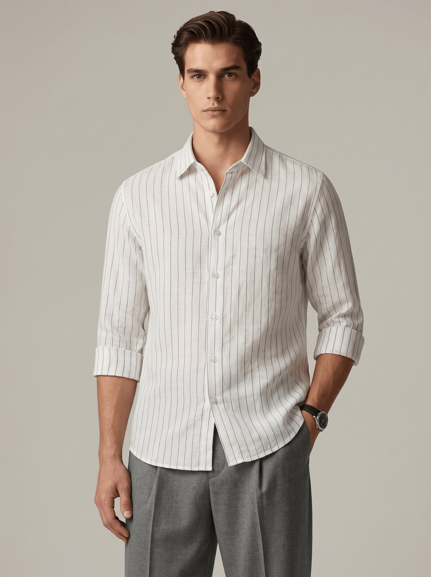 White Pinstriped Linen Shirt