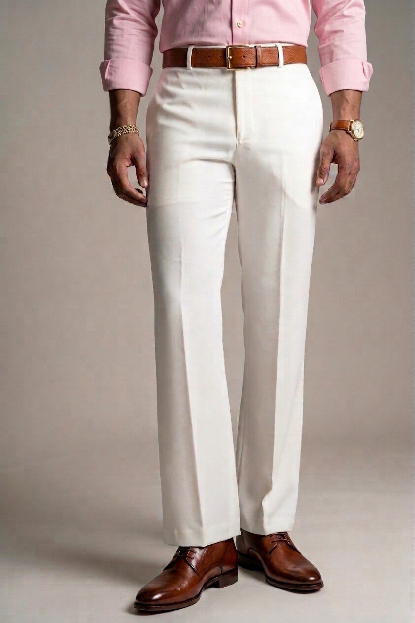 White Japanese Bootcut Pants