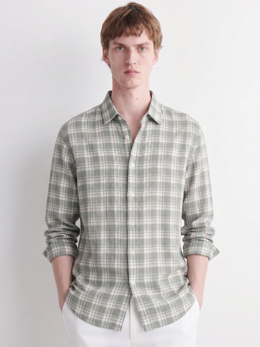 Sage Checked Linen Shirt