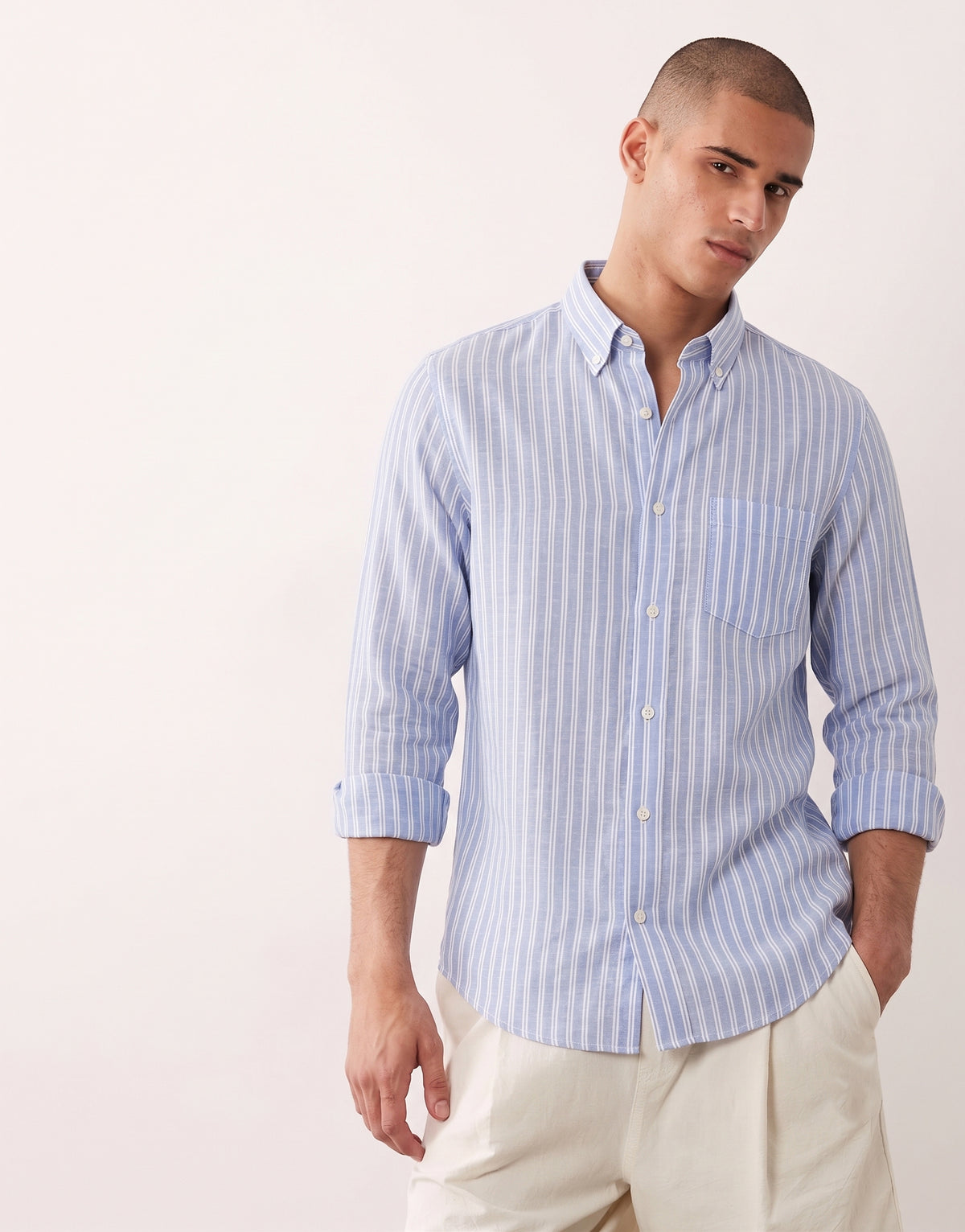 Baby Blue Striped Linen Shirt