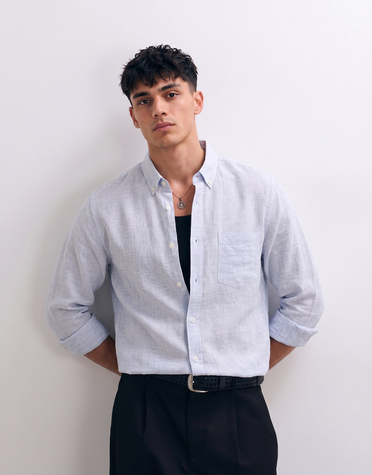 Ice Blue Striped Linen Shirt