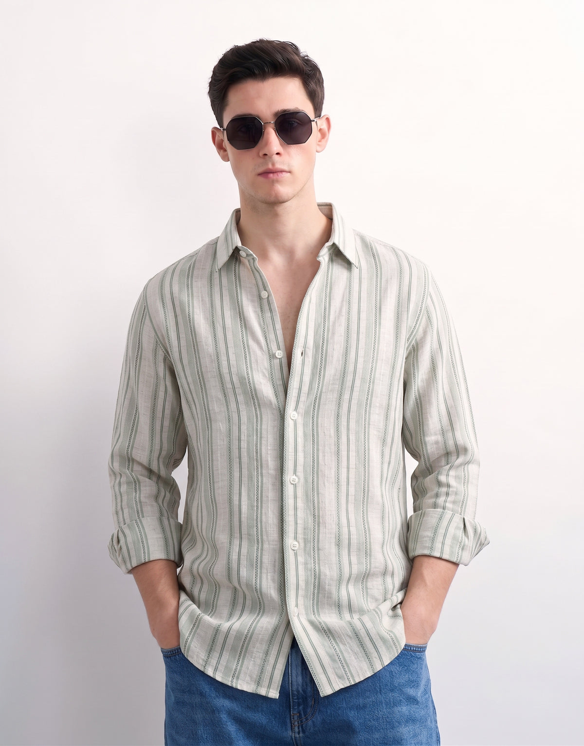 Green Striped Linen Shirt