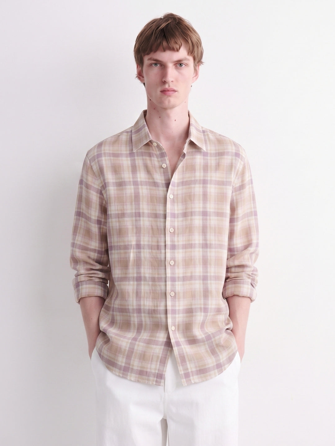 Orange Checked Linen Shirt