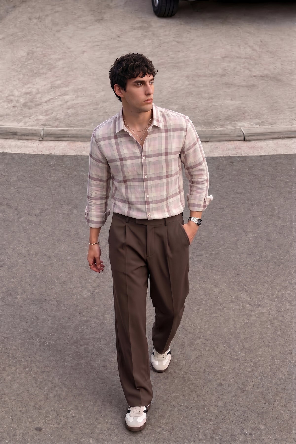 Dusty Pink Checked Linen Shirt