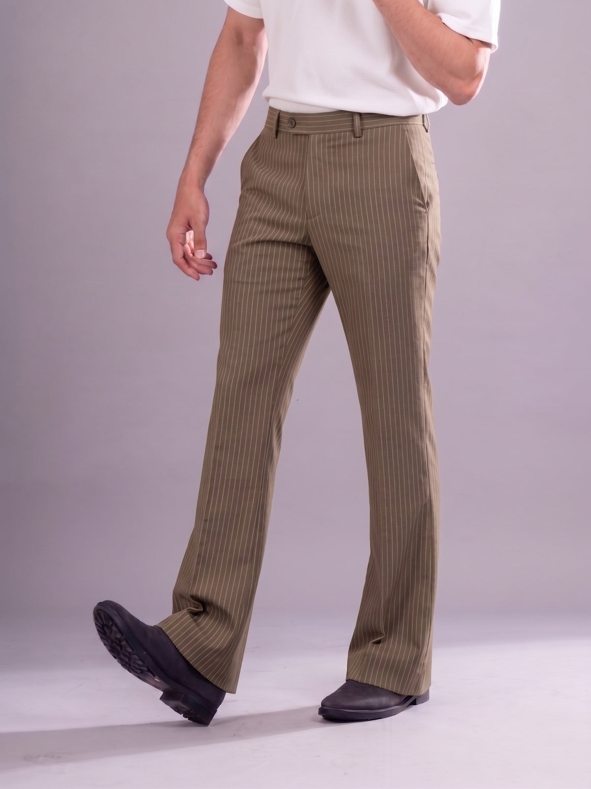 Brown Striped Bootcut Pant