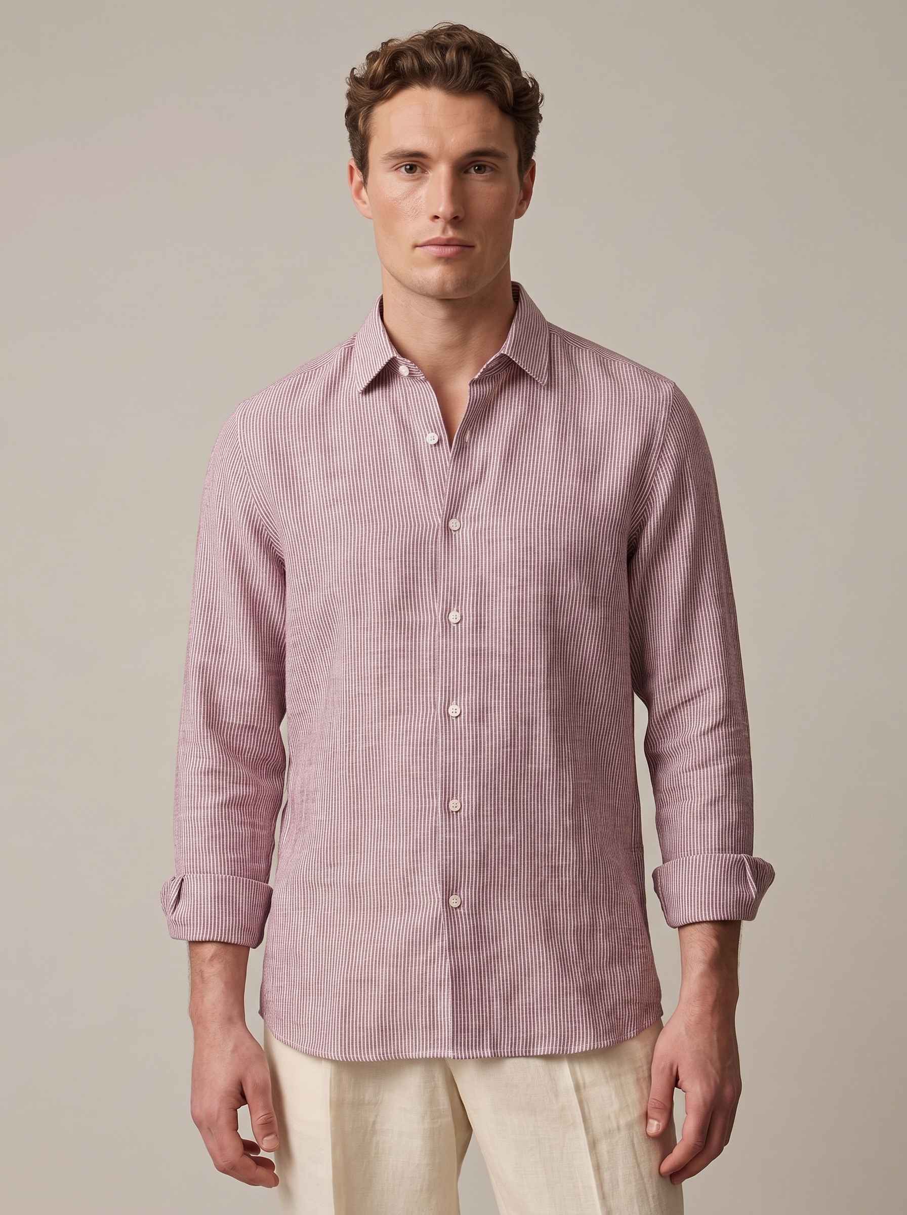 Muted Rose Striped Linen Shirt