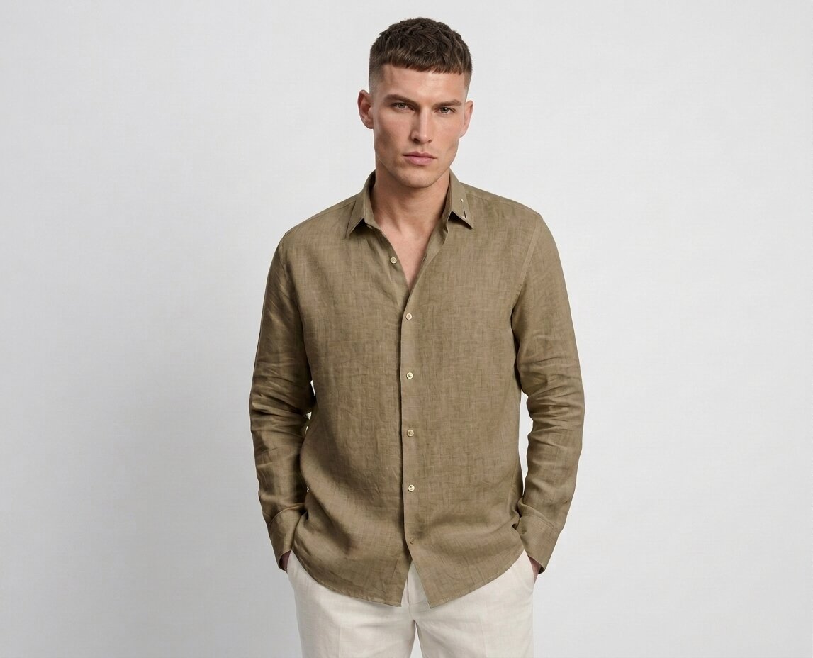 Olive Khaki Linen Shirt