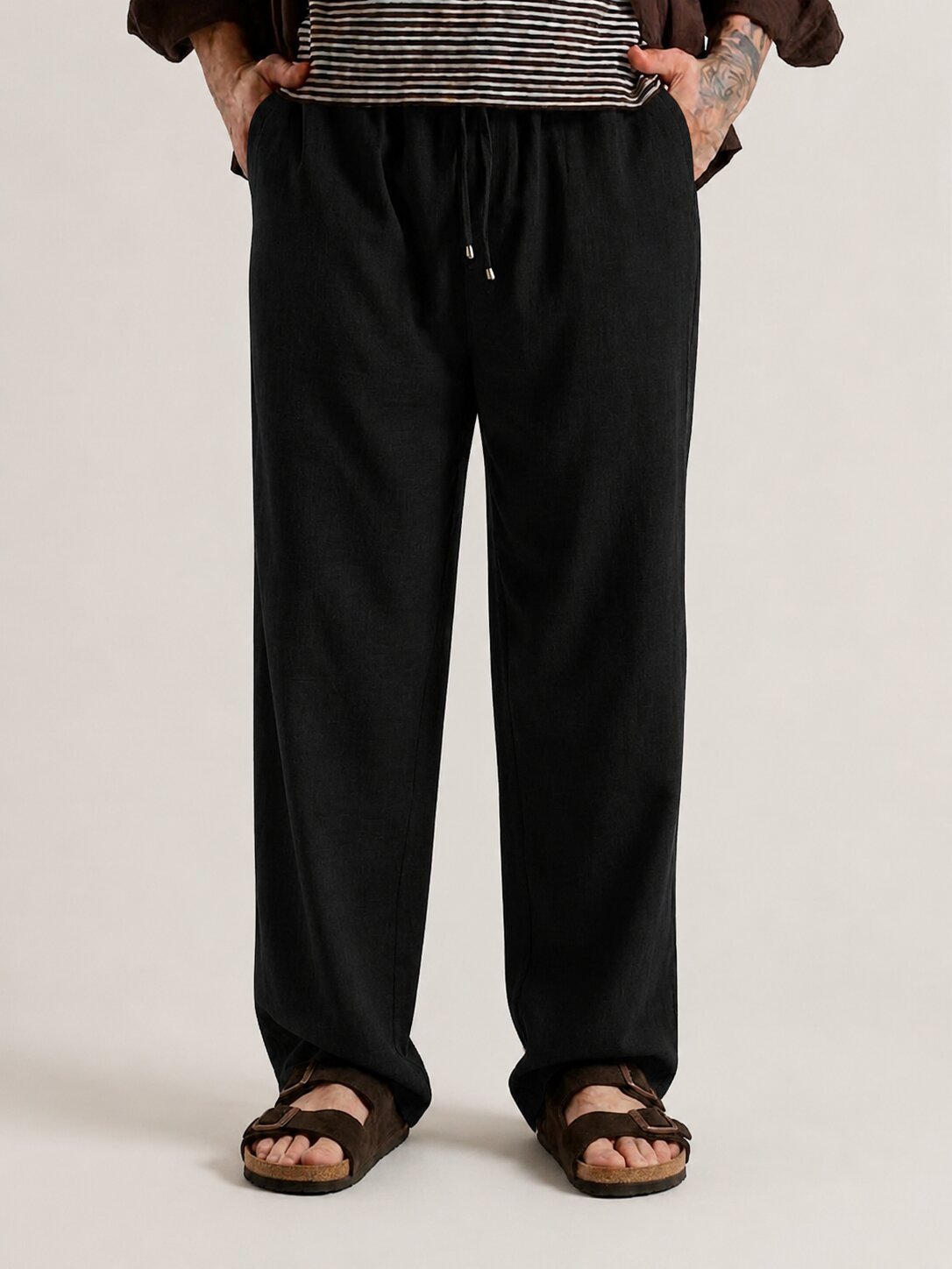 Black Cotton Linen Pant
