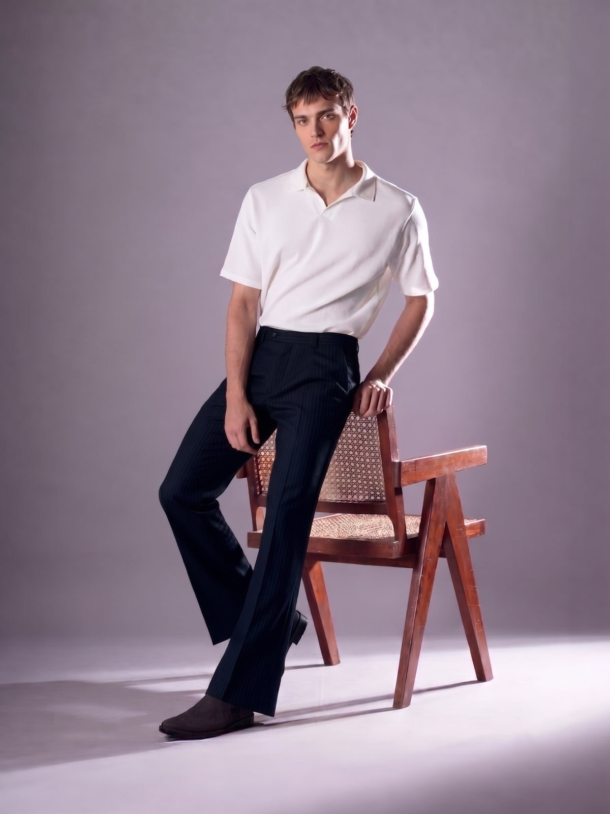 Navy Blue Striped Bootcut Pant