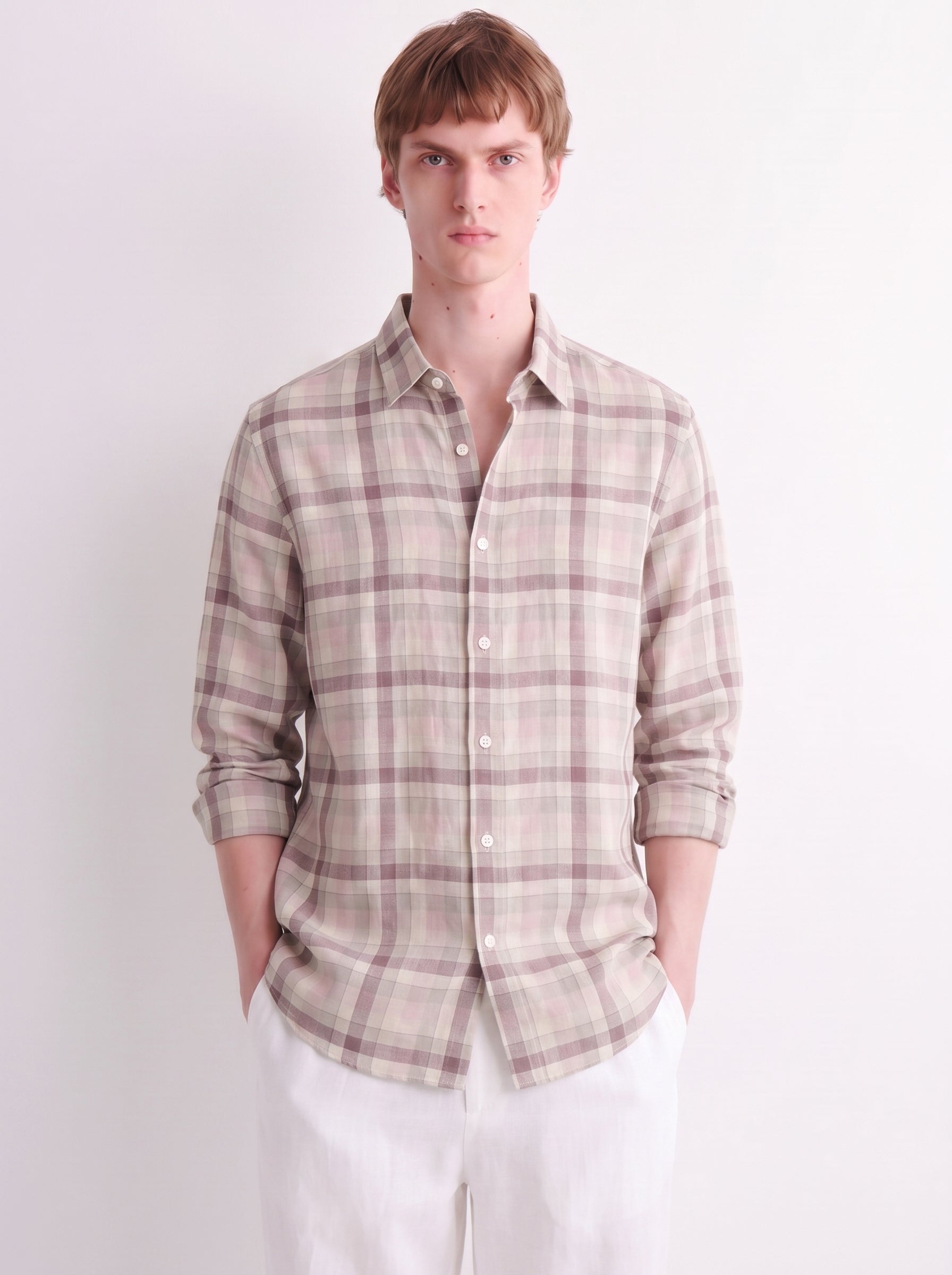 Dusty Pink Checked Linen Shirt