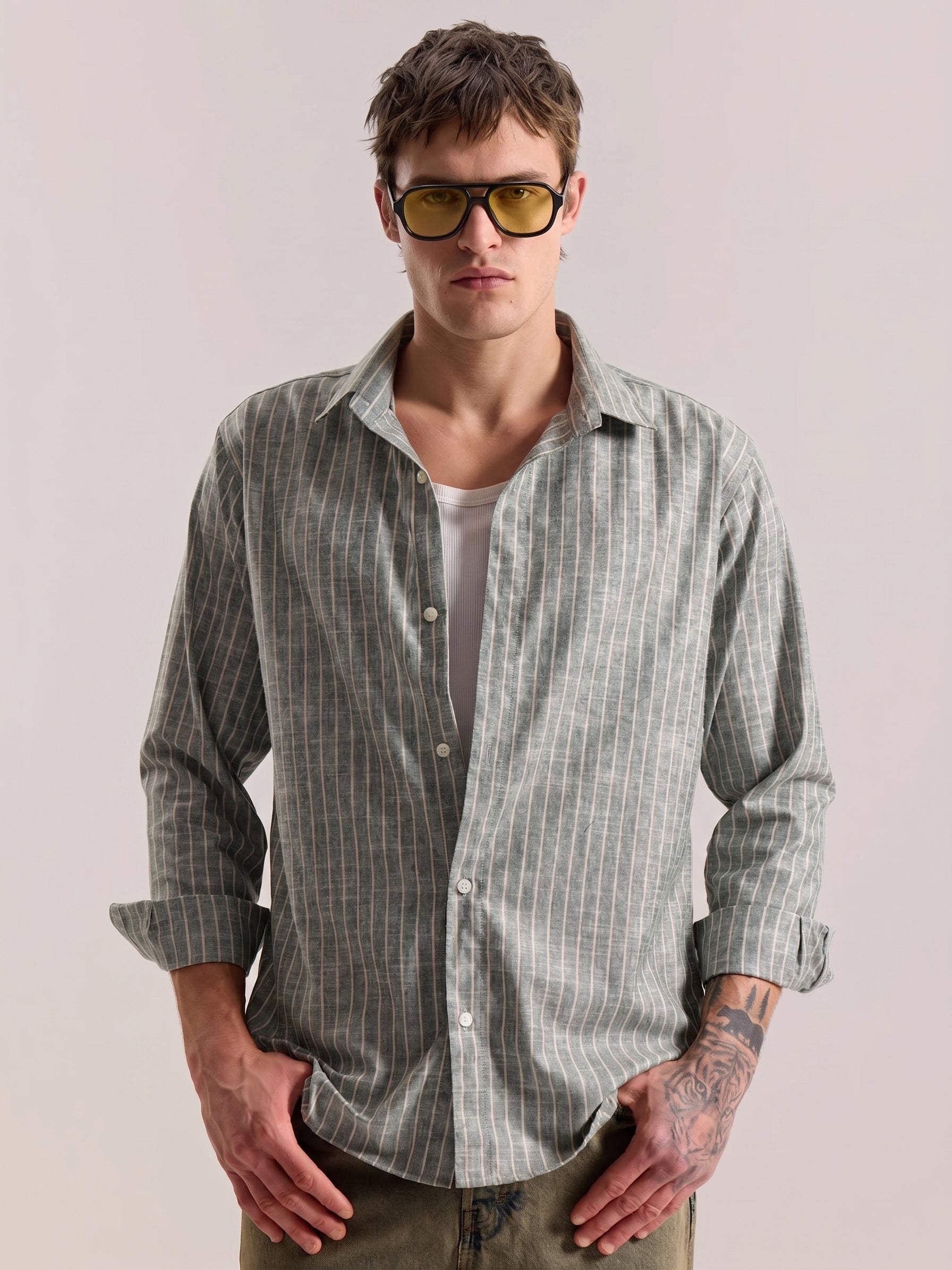 Green Striped Linen Shirt