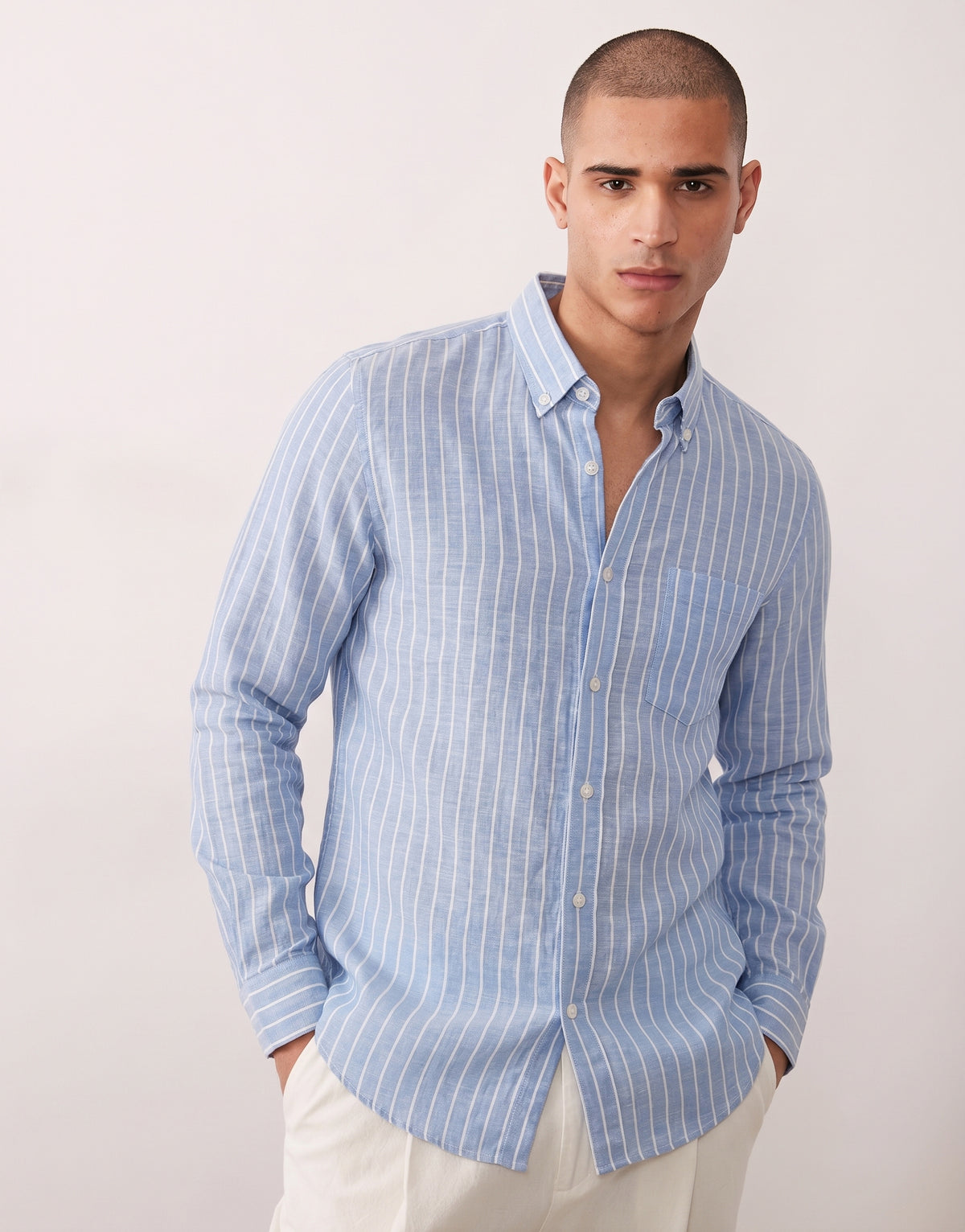 Baby Blue Striped Linen Shirt