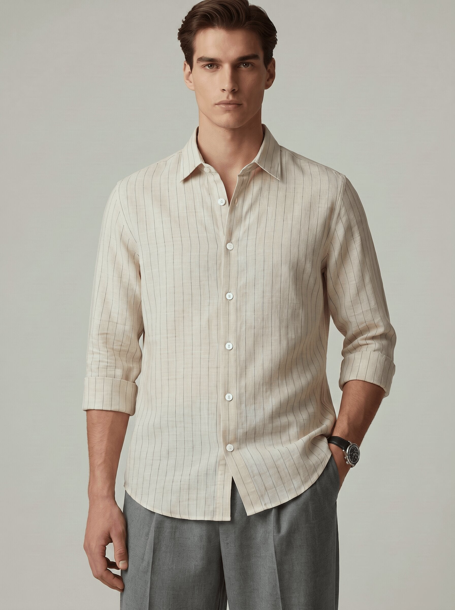 Griege Pinstriped Linen Shirt