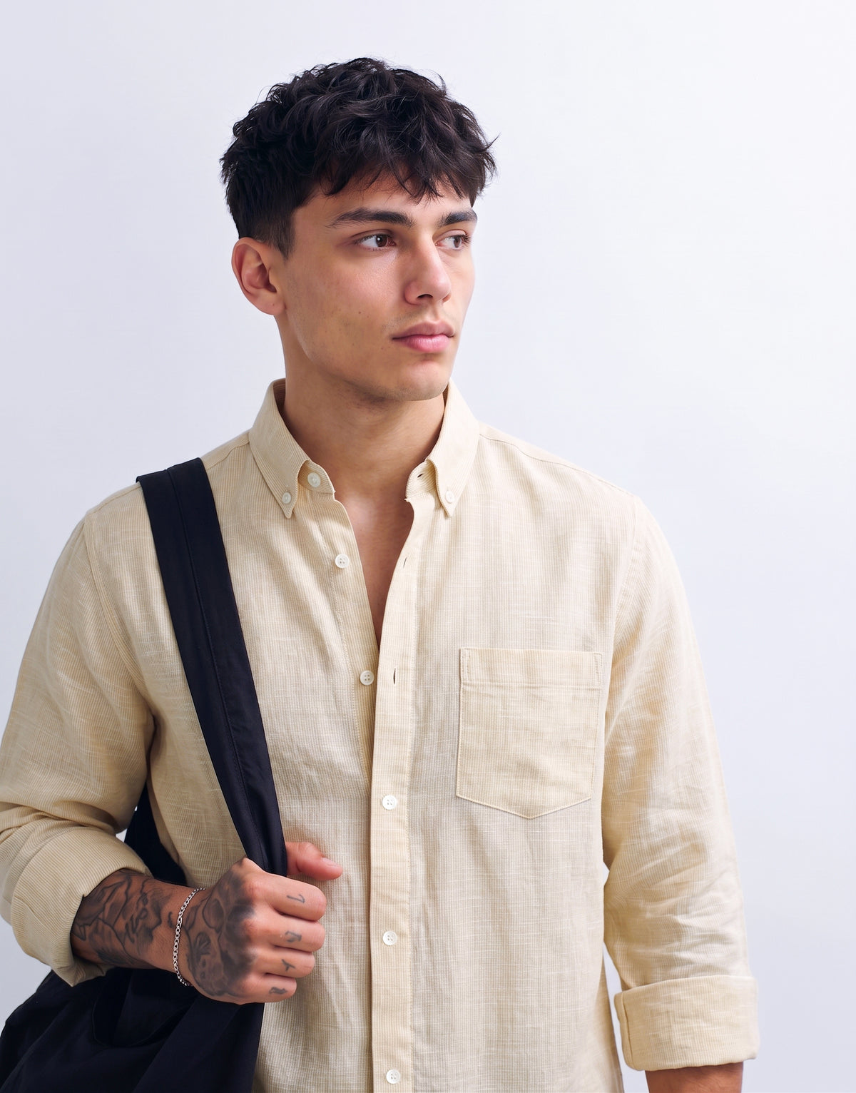 Pale Yellow Striped Linen Shirt