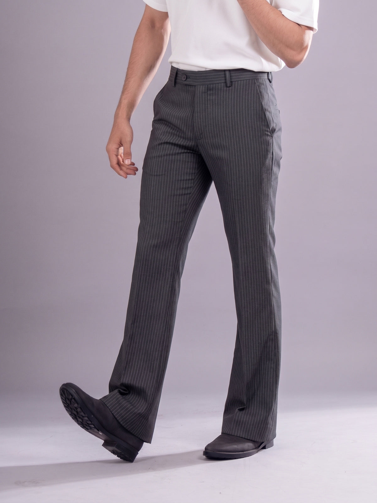 Grey Striped Bootcut Pant
