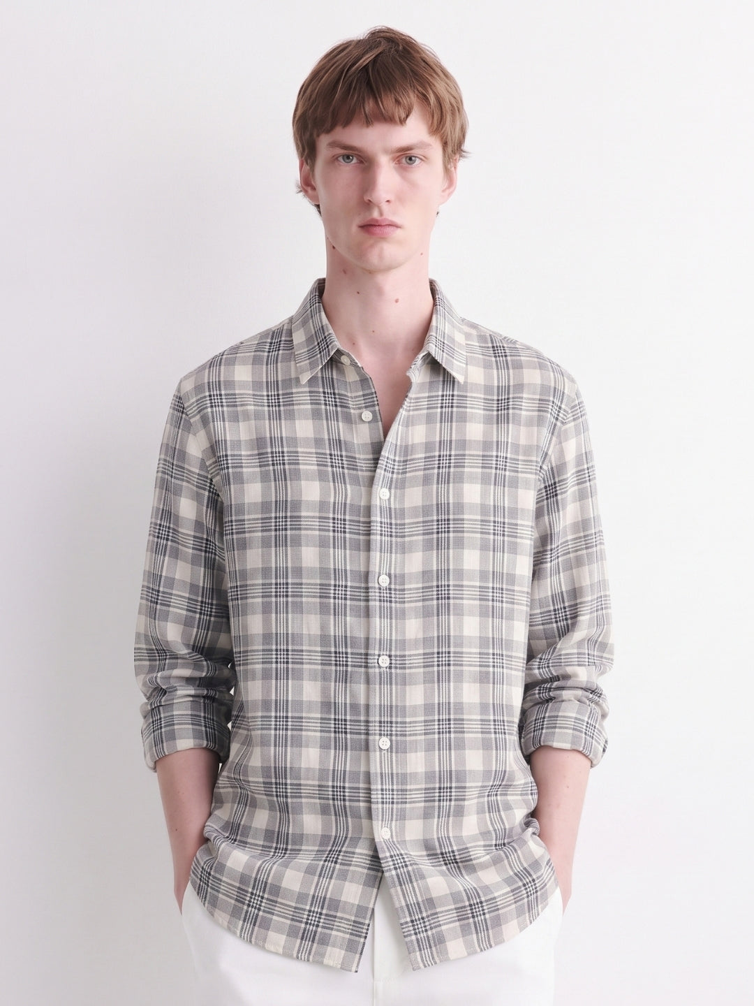 Grey Checked Linen Shirt