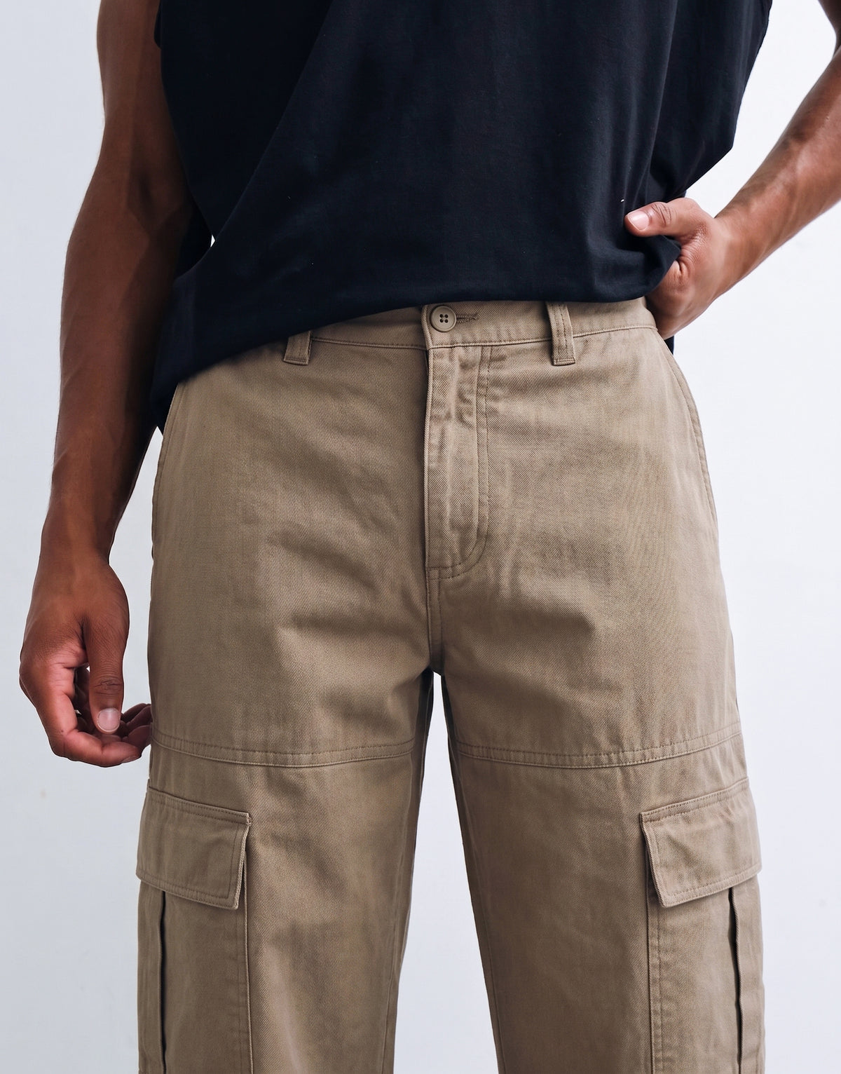 Mushroom Mid Rise Cotton Cargo