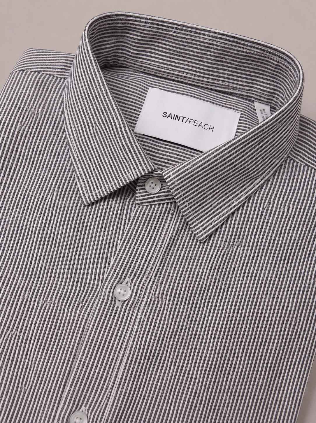Dark Grey Striped Linen Shirt