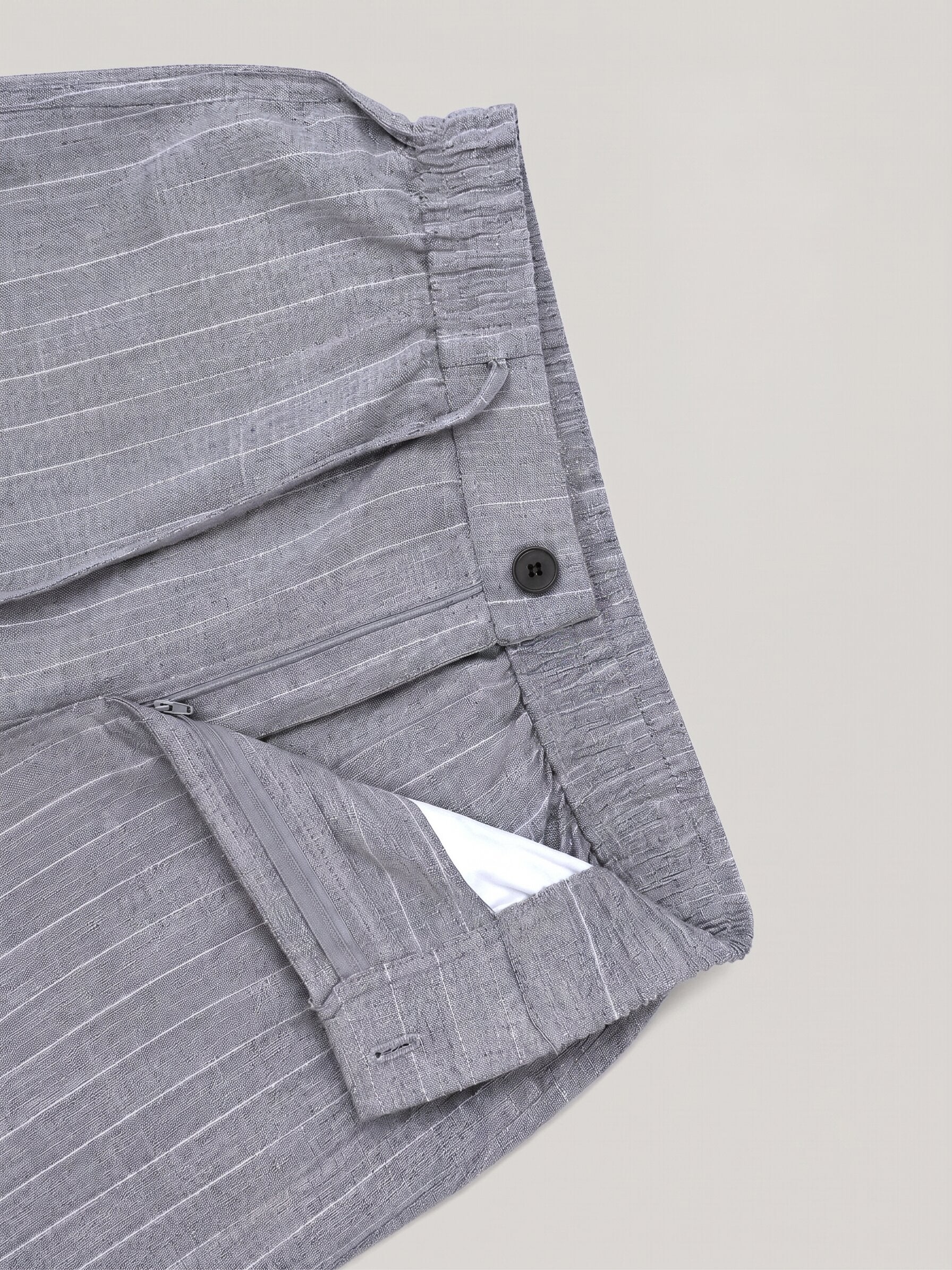 Dark Grey Striped Cotton Linen Pant