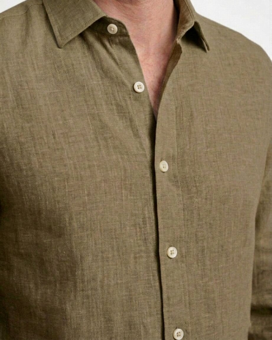 Olive Khaki Linen Shirt