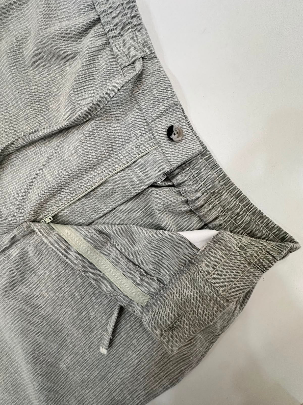 Sage Green Striped Cotton Linen Pant