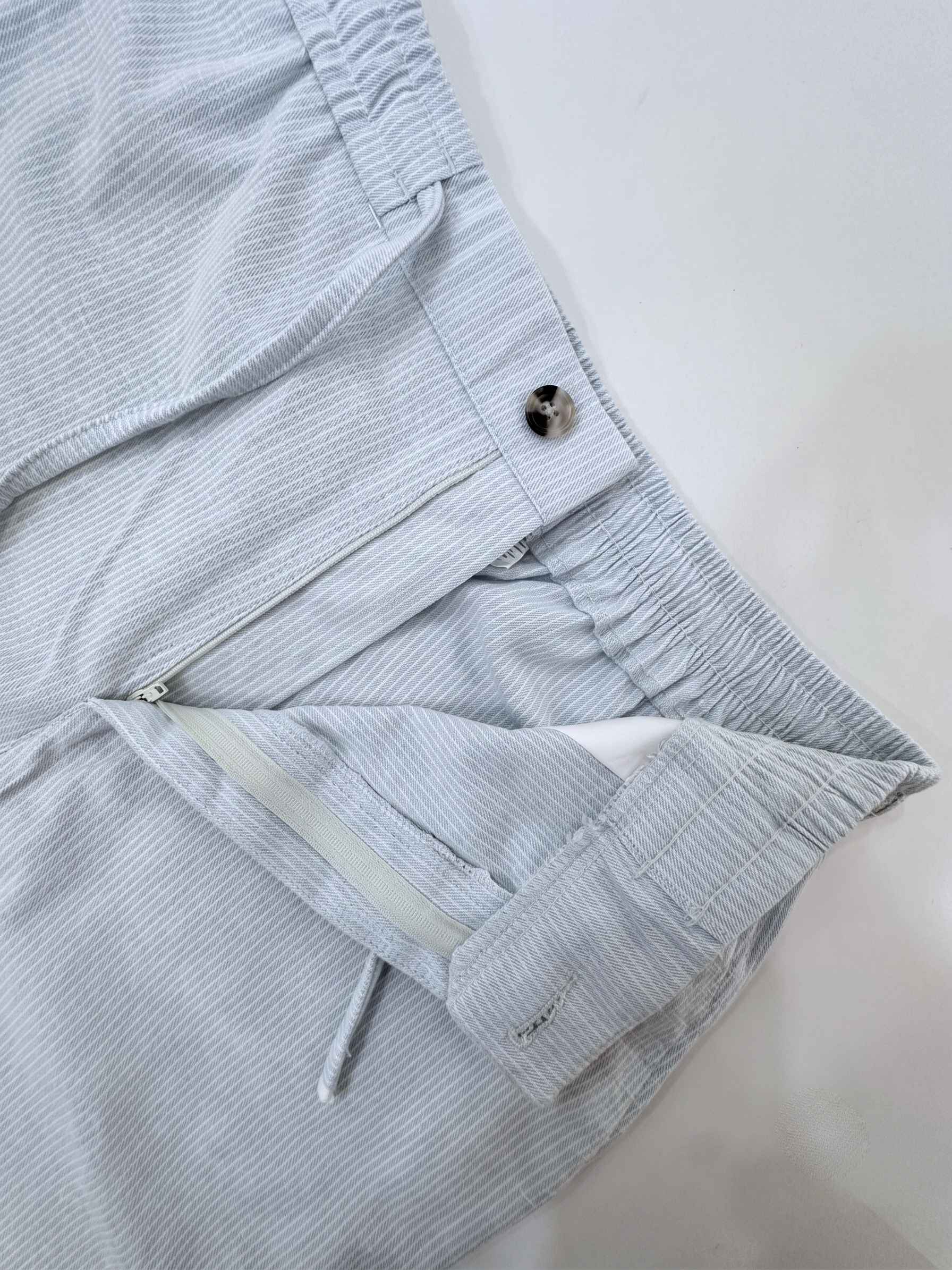 Ice Blue Striped Cotton Linen Pant
