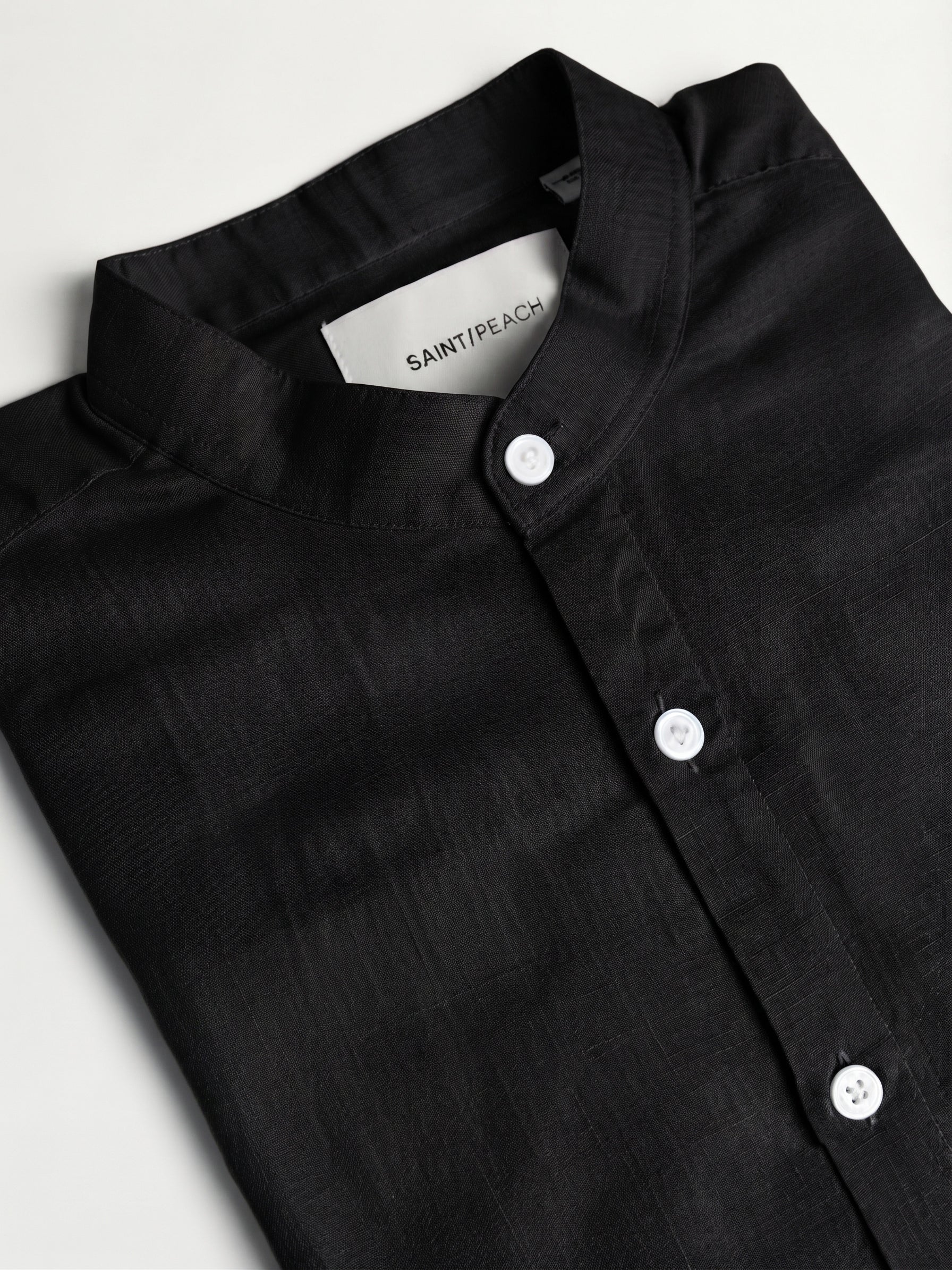 Black Chinese Collar Linen Shirt