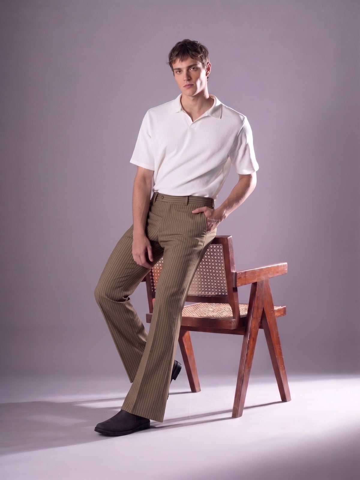 Brown Striped Bootcut Pant