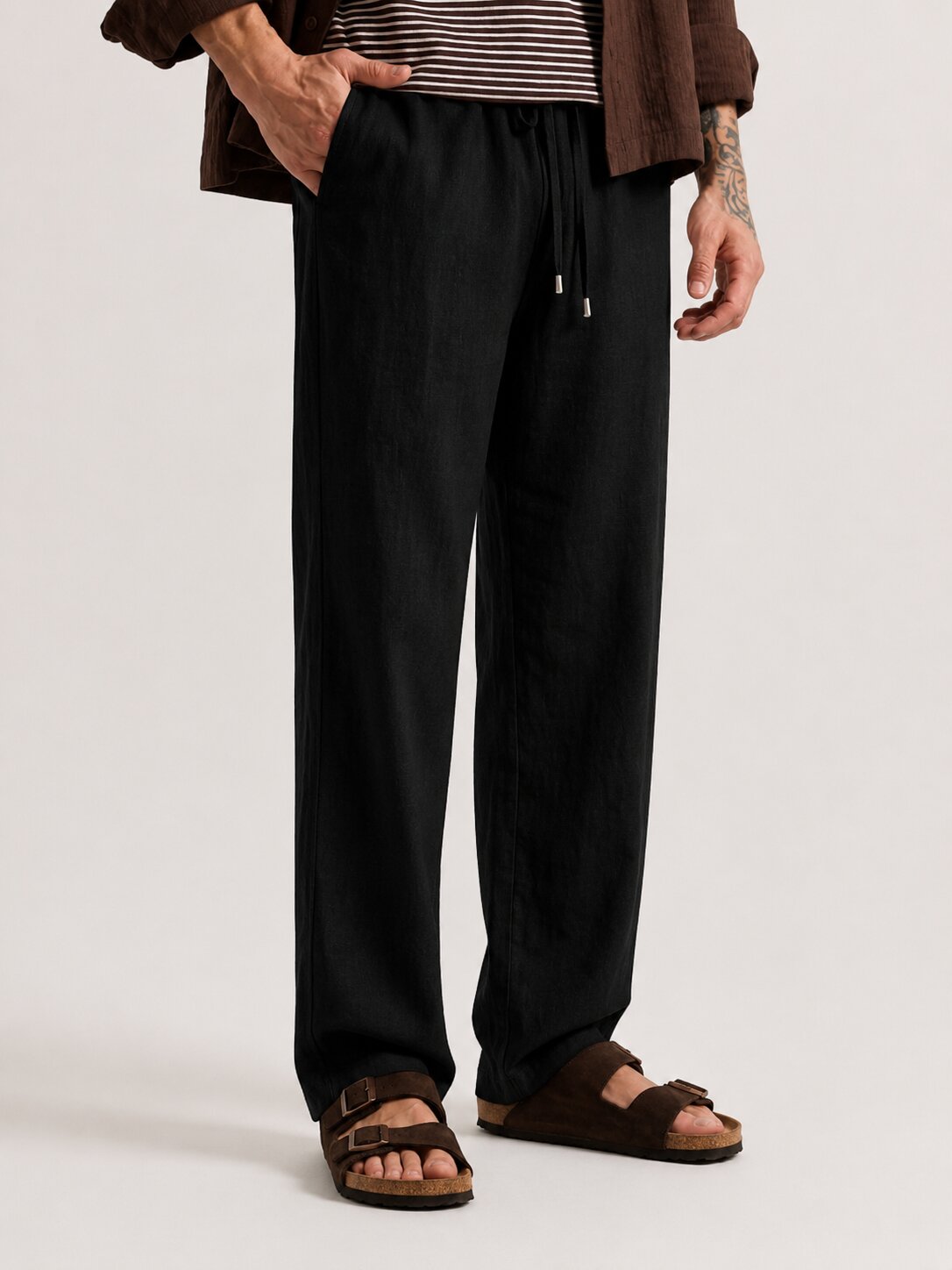 Black Cotton Linen Pant