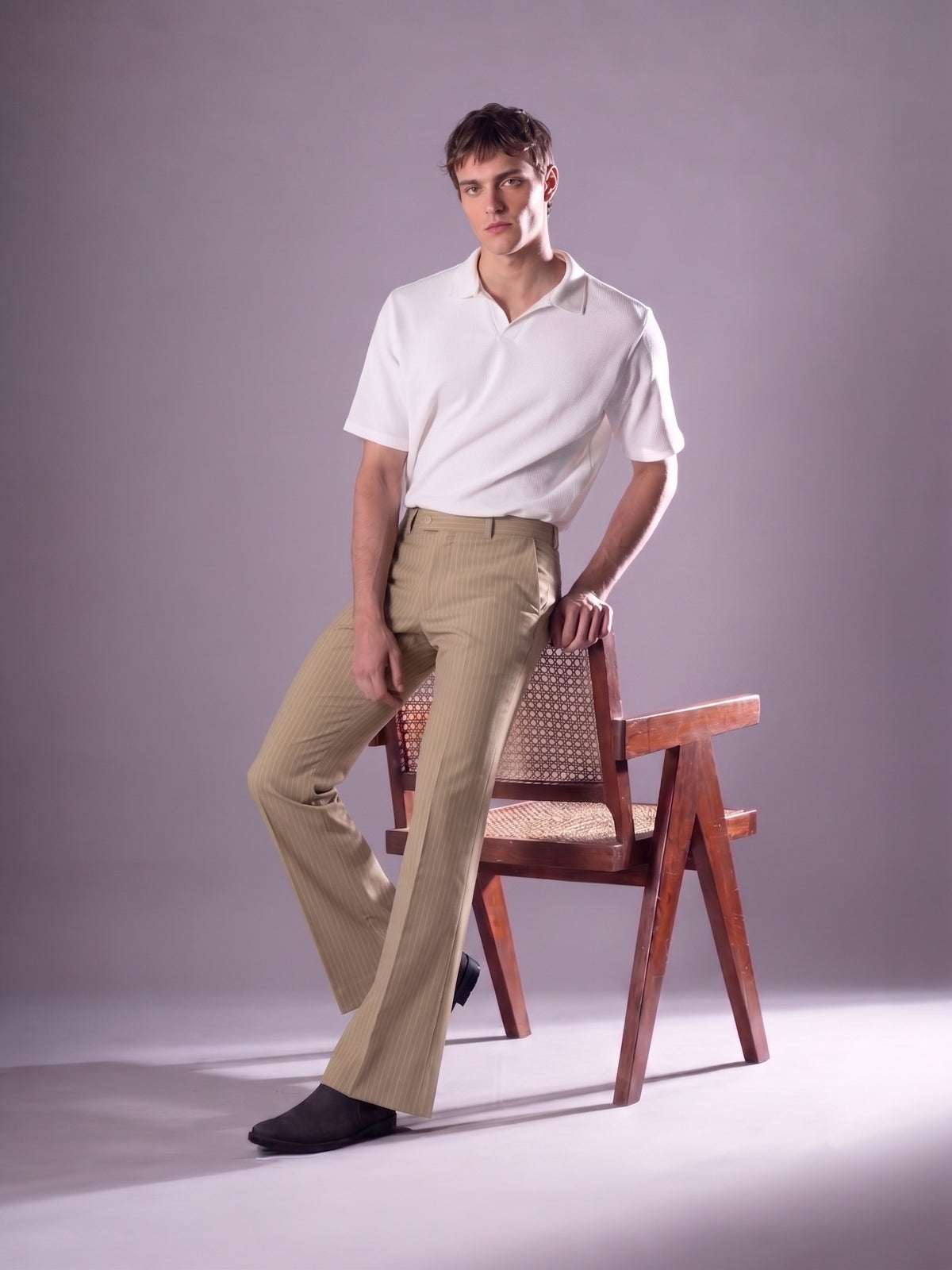 Camel Striped Bootcut Pant