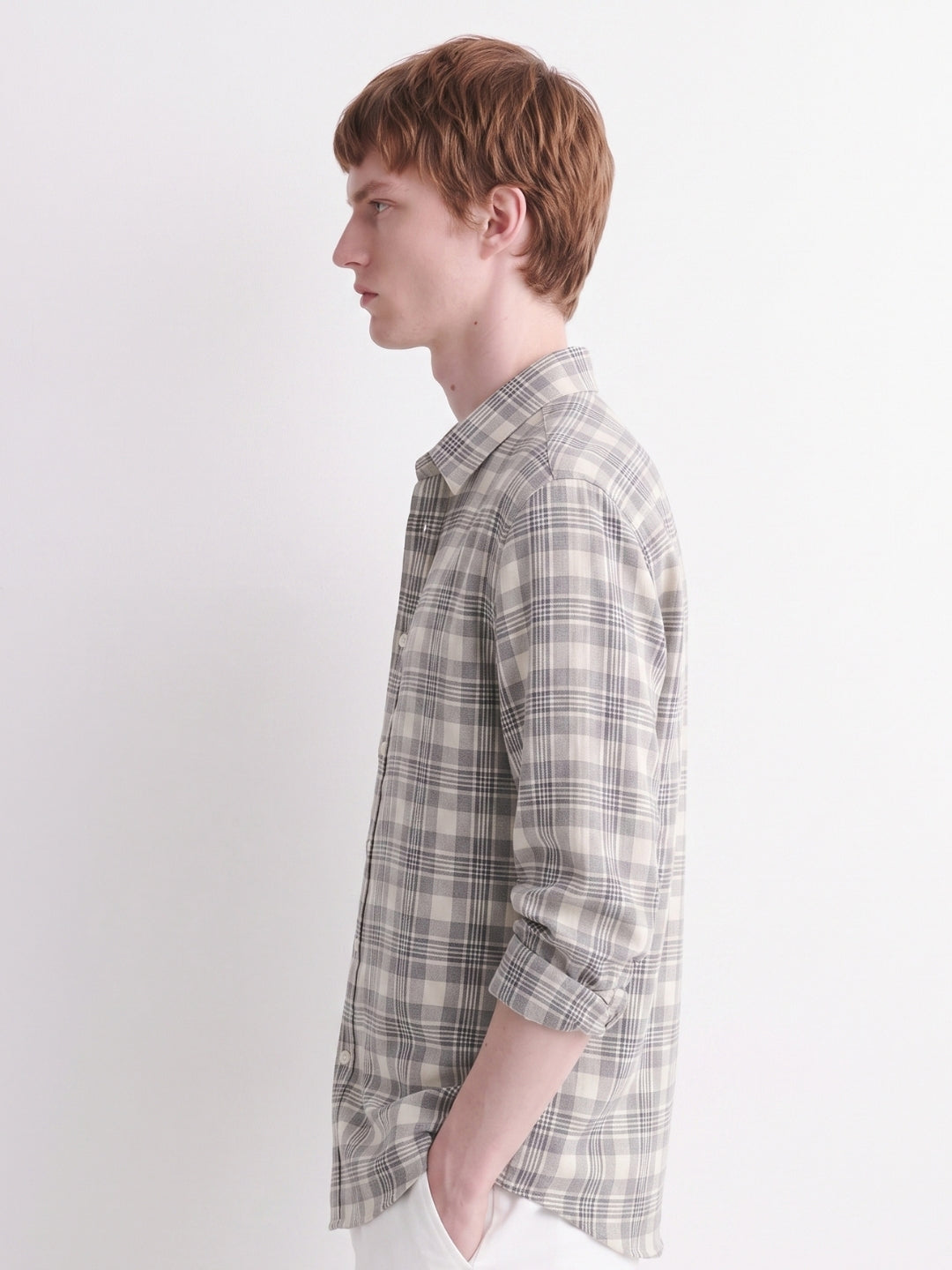 Grey Checked Linen Shirt