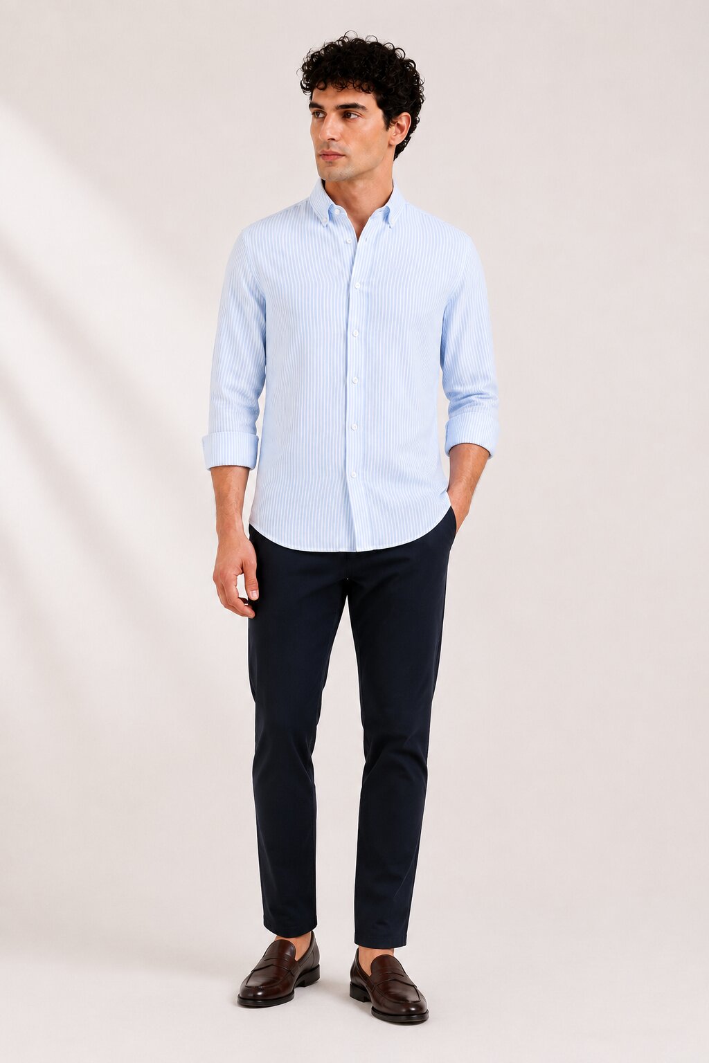 Dusty Blue Striped Linen Shirt