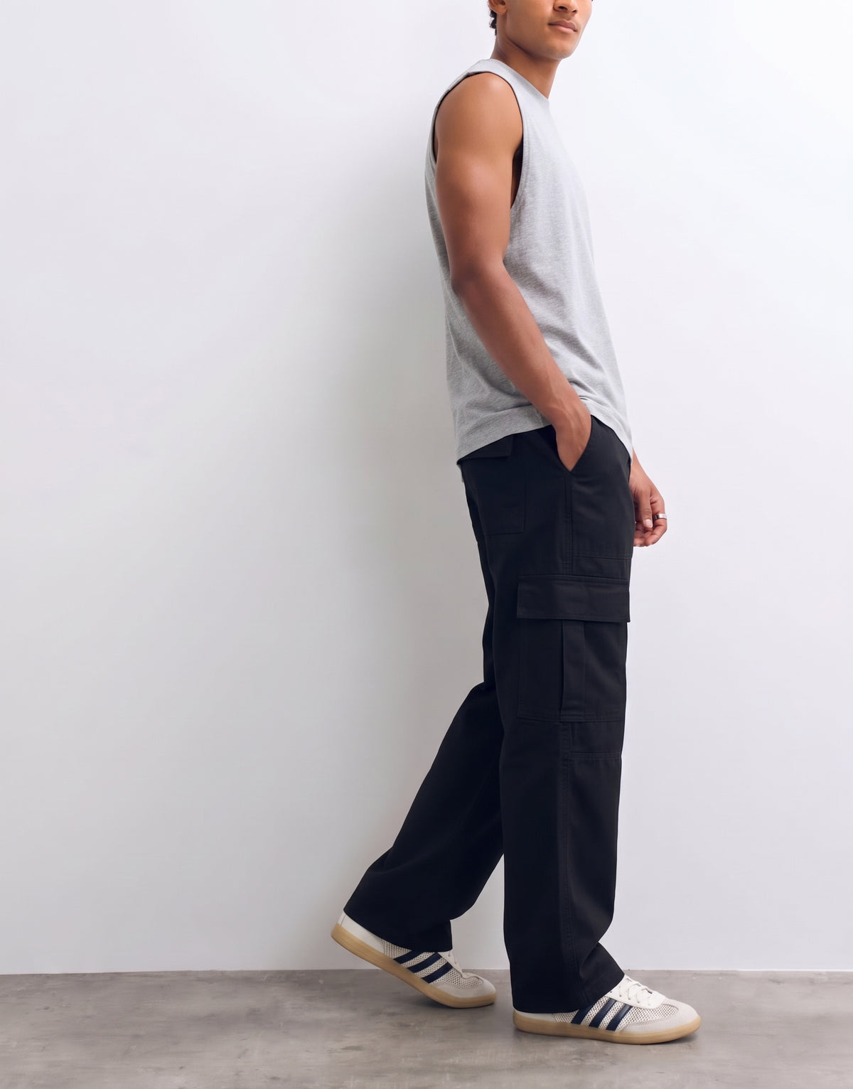 Black Mid Rise Cotton Cargo