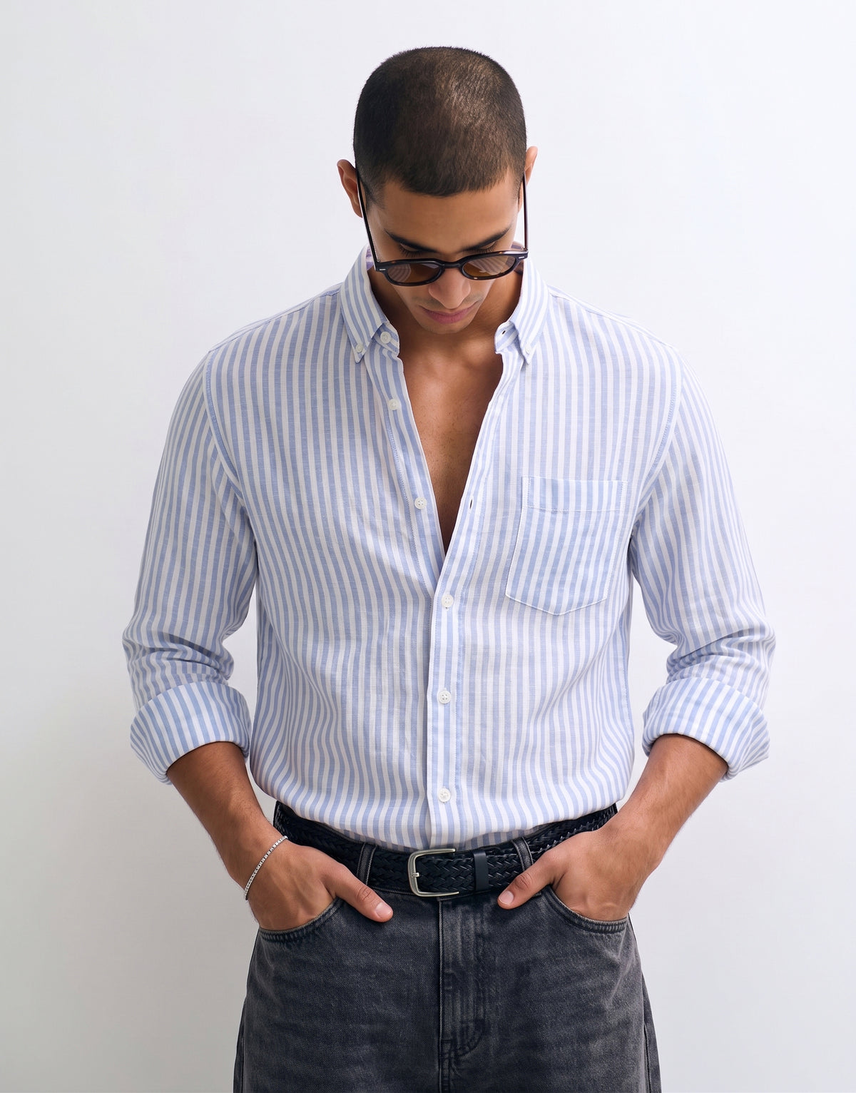 Baby Blue Striped Linen Shirt