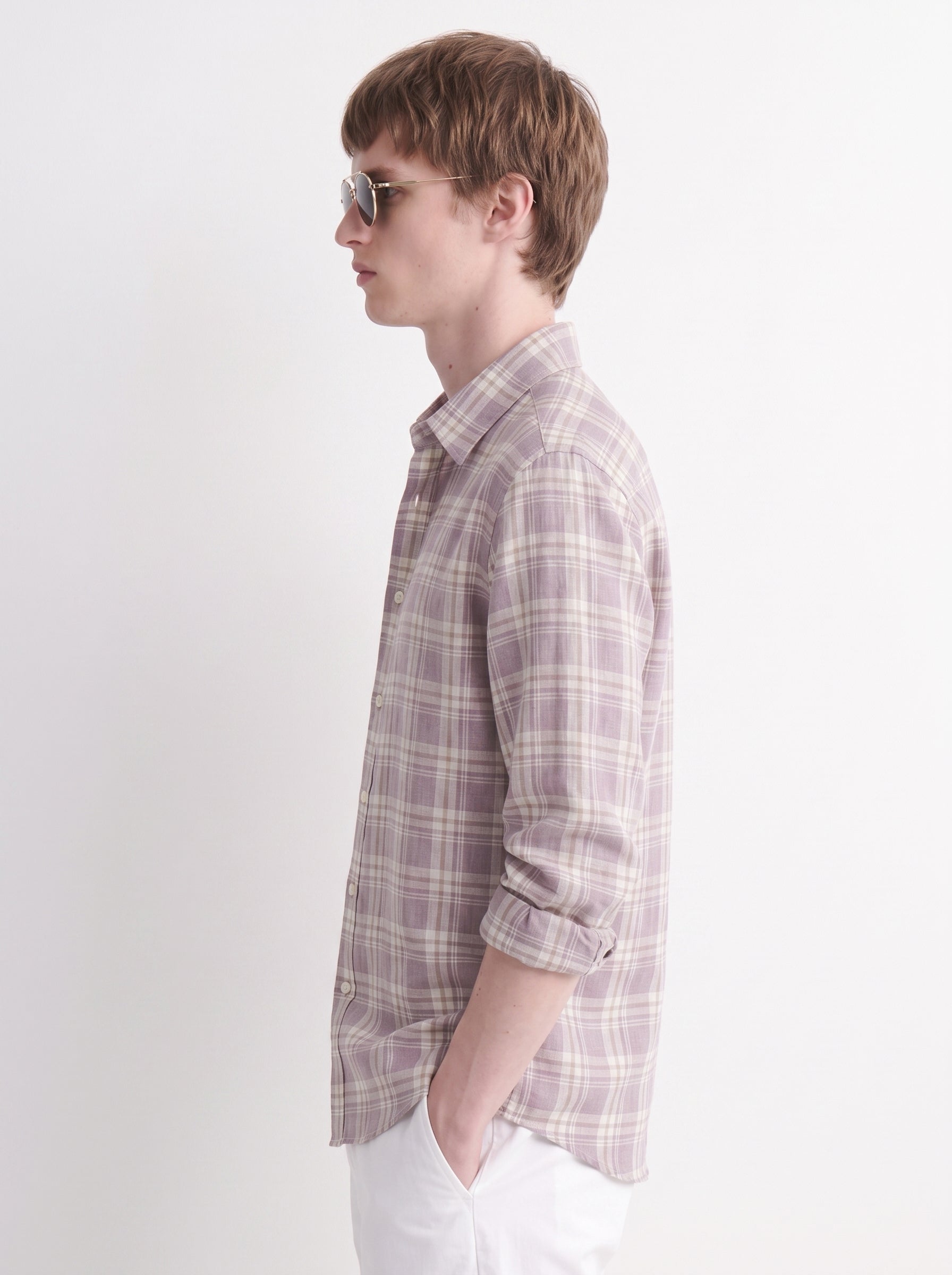 Lavender Checked Linen Shirt