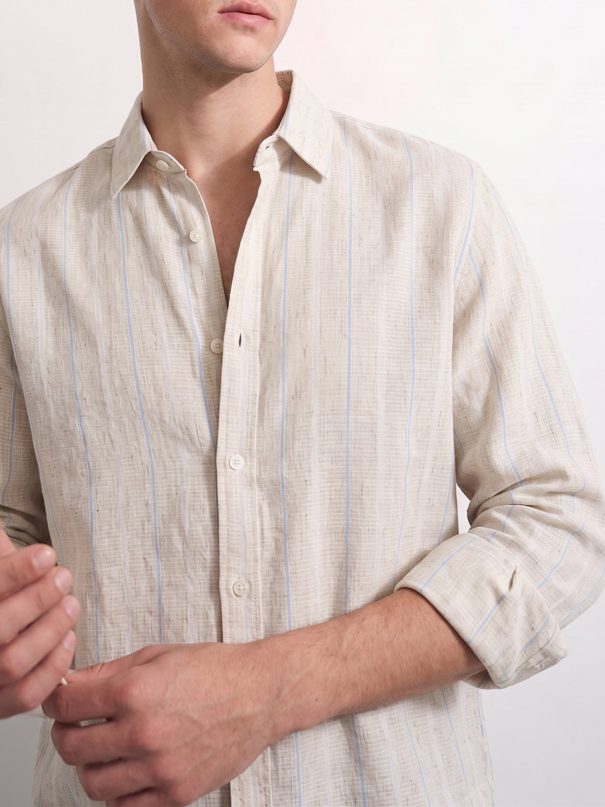 Creamy Blue Striped Linen Shirt