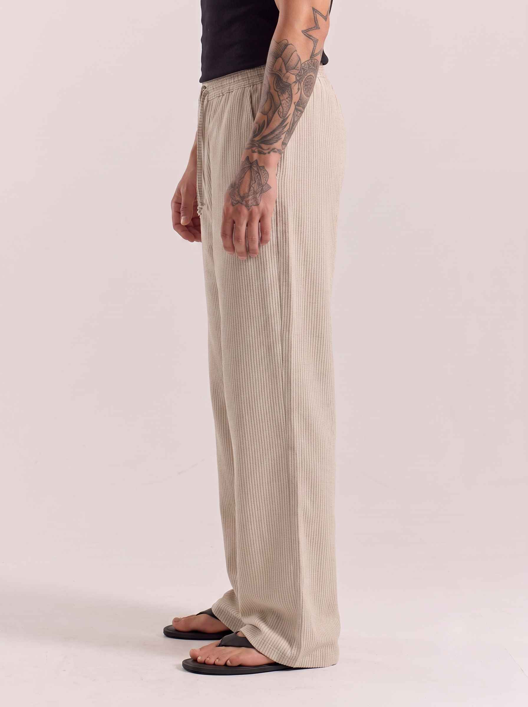 Natural Pinstriped Cotton Linen Pant