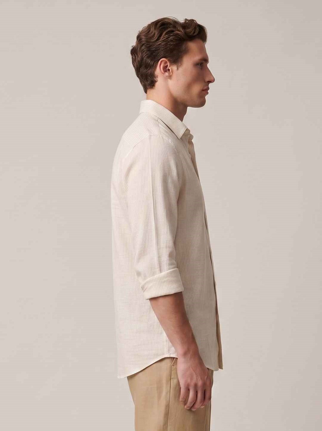 Warm Ivory Striped Linen Shirt