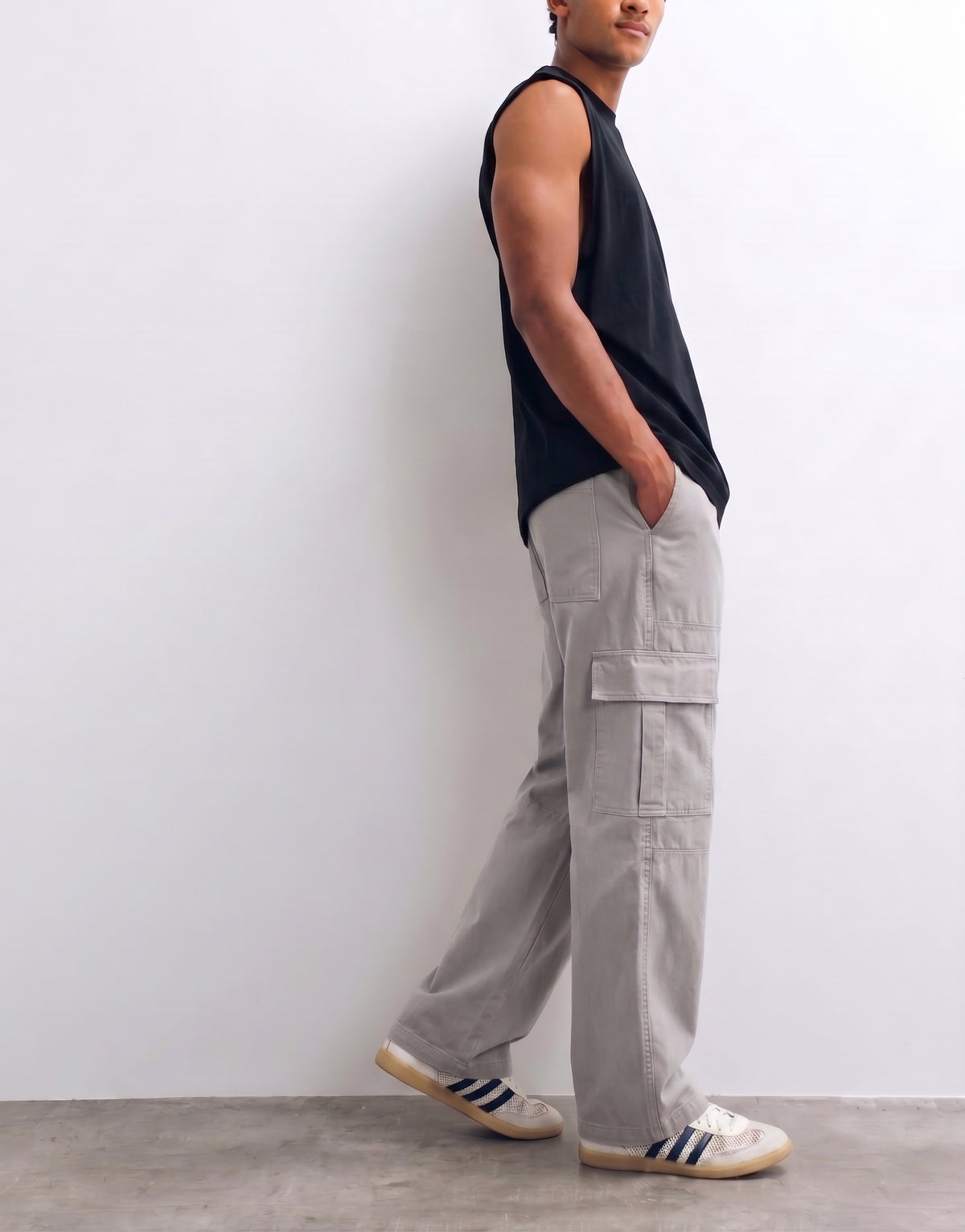 Light Grey Mid Rise Cotton Cargo