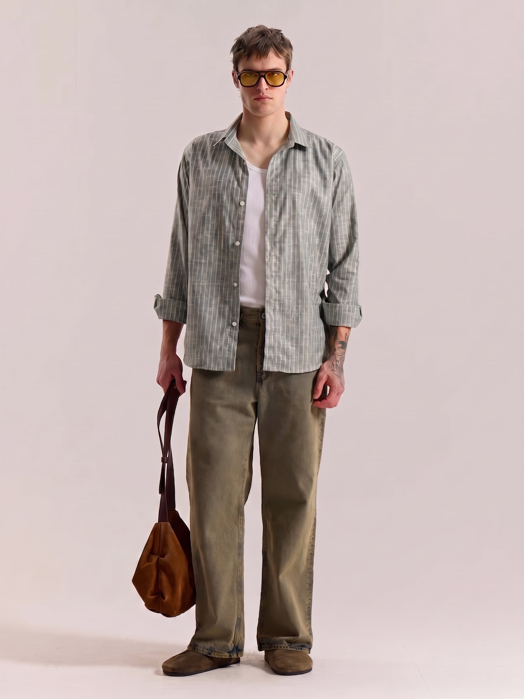 Green Striped Linen Shirt