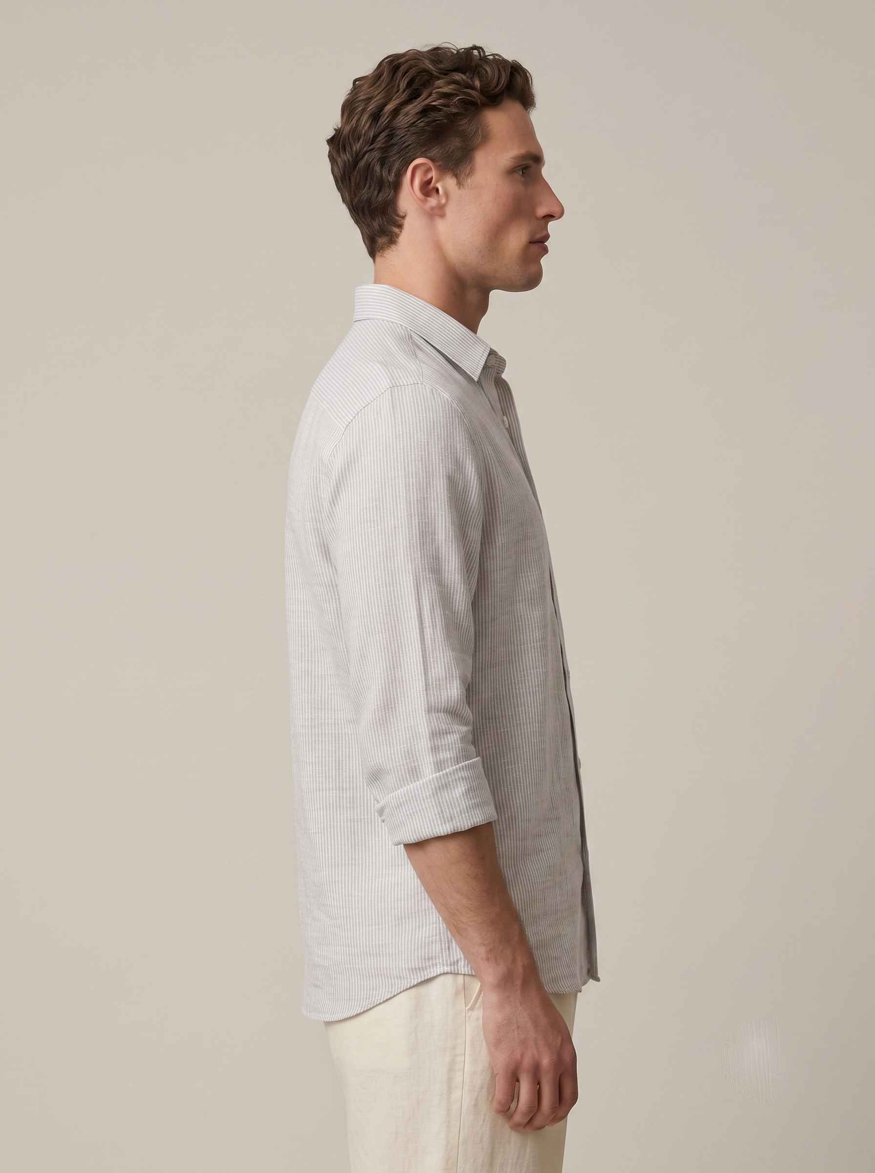 Light Grey Striped Linen Shirt