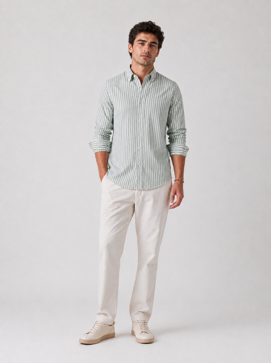 Sage Green Striped Linen Shirts