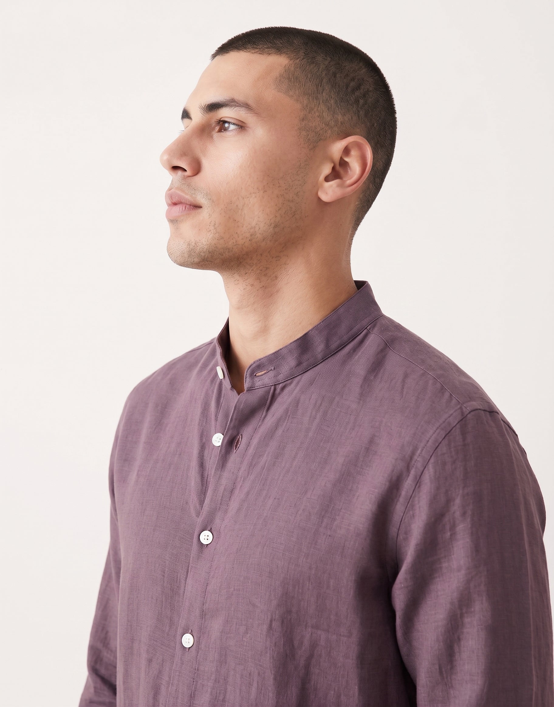 Purple Chinese Collar Linen Shirt