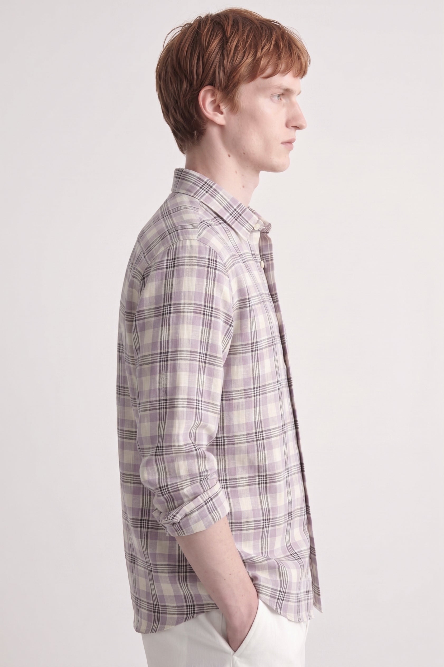 Purple Checked Linen Shirt