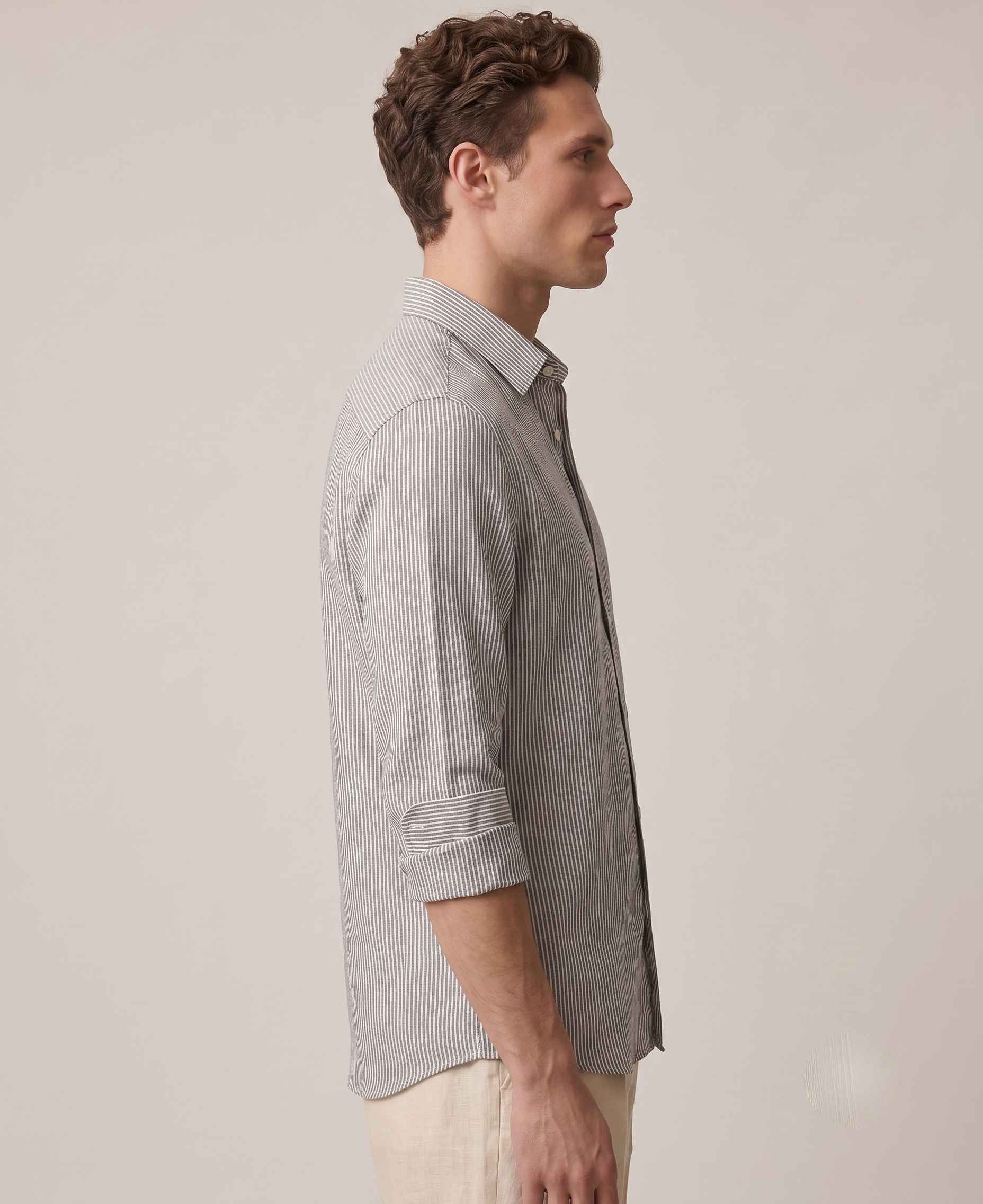 Dark Grey Striped Linen Shirt