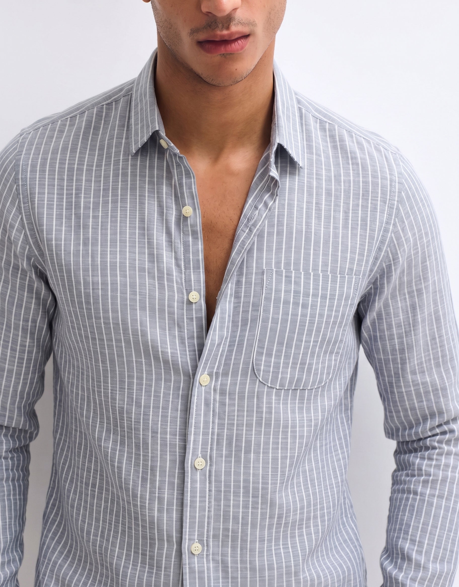 Grey Striped Linen Shirt